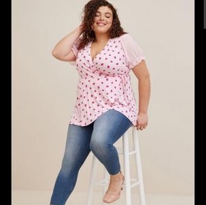 Studio Knit Chiffon Puff Sleeve Surplice Top